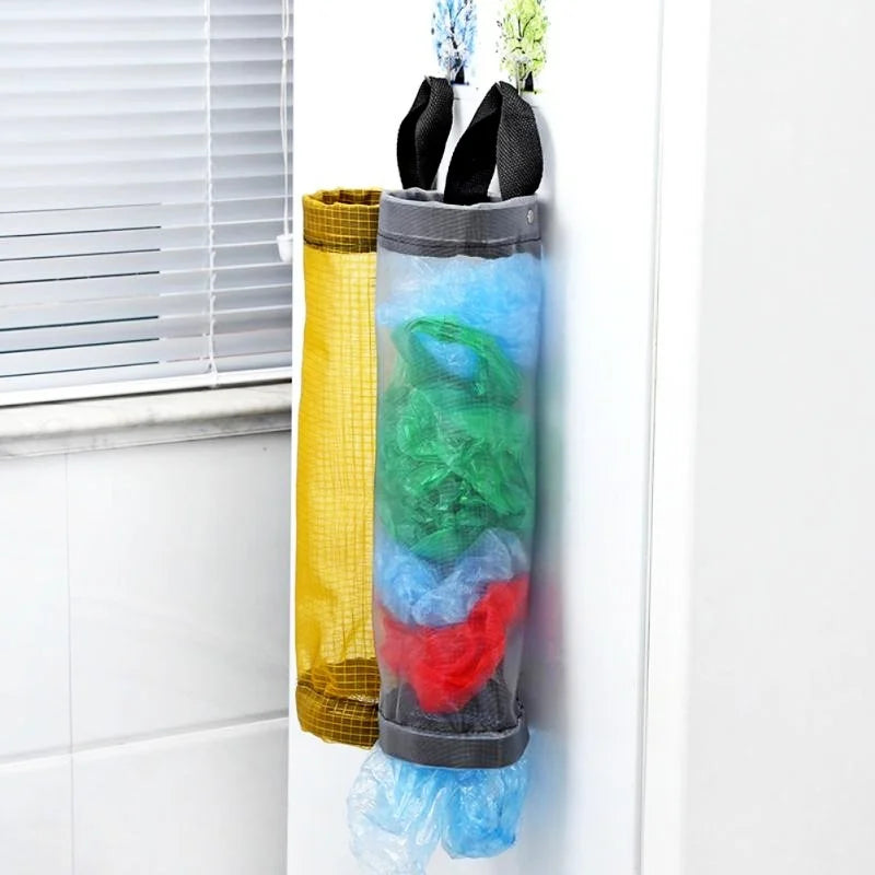 Home Grocery Bag Holder Wall Mount Plastic Bag Holder Dispenser Hanging Storage Trash Garbage Bag Kitchen Garbage Organizer